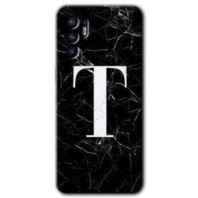 Oppo Reno 6 Siyah Mermer Desenli T Harfi Baskılı Uyumlu Silikon Kılıf