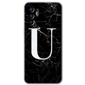 Oppo Reno 6 Siyah Mermer Desenli U Harfi Baskılı Uyumlu Silikon Kılıf