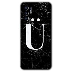 Oppo Reno 6 Siyah Mermer Desenli U Harfi Baskılı Uyumlu Silikon Kılıf