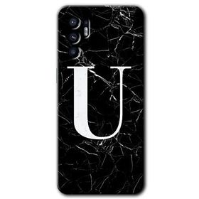 Oppo Reno 6 Siyah Mermer Desenli U Harfi Baskılı Uyumlu Silikon Kılıf