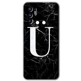 Oppo Reno 6 Siyah Mermer Desenli U Harfi Baskılı Uyumlu Silikon Kılıf