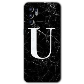 Oppo Reno 6 Siyah Mermer Desenli U Harfi Baskılı Uyumlu Silikon Kılıf