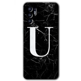 Oppo Reno 6 Siyah Mermer Desenli U Harfi Baskılı Uyumlu Silikon Kılıf
