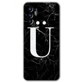 Oppo Reno 6 Siyah Mermer Desenli U Harfi Baskılı Uyumlu Silikon Kılıf