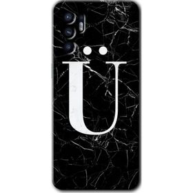 Oppo Reno 6 Siyah Mermer Desenli U Harfi Baskılı Uyumlu Silikon Kılıf