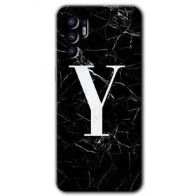Oppo Reno 6 Siyah Mermer Desenli Y Harfi Baskılı Uyumlu Silikon Kılıf