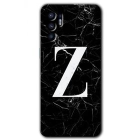 Oppo Reno 6 Siyah Mermer Desenli Z Harfi Baskılı Uyumlu Silikon Kılıf