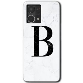 Oppo Reno 7 4G Beyaz Mermer Desenli B Harfi Baskılı Uyumlu Silikon Kılıf