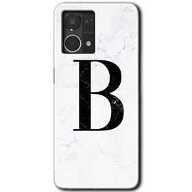 Oppo Reno 7 4G Beyaz Mermer Desenli B Harfi Baskılı Uyumlu Silikon Kılıf