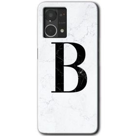 Oppo Reno 7 4G Beyaz Mermer Desenli B Harfi Baskılı Uyumlu Silikon Kılıf