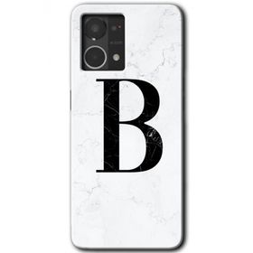 Oppo Reno 7 4G Beyaz Mermer Desenli B Harfi Baskılı Uyumlu Silikon Kılıf
