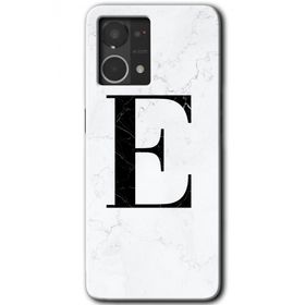 Oppo Reno 7 4G Beyaz Mermer Desenli E Harfi Baskılı Uyumlu Silikon Kılıf