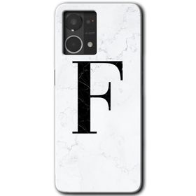 Oppo Reno 7 4G Beyaz Mermer Desenli F Harfi Baskılı Uyumlu Silikon Kılıf