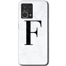 Oppo Reno 7 4G Beyaz Mermer Desenli F Harfi Baskılı Uyumlu Silikon Kılıf