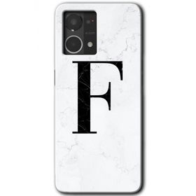 Oppo Reno 7 4G Beyaz Mermer Desenli F Harfi Baskılı Uyumlu Silikon Kılıf