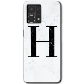 Oppo Reno 7 4G Beyaz Mermer Desenli H Harfi Baskılı Uyumlu Silikon Kılıf