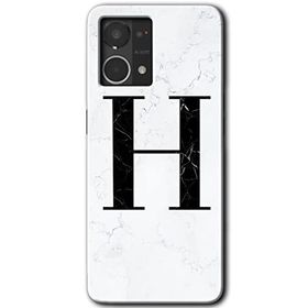 Oppo Reno 7 4G Beyaz Mermer Desenli H Harfi Baskılı Uyumlu Silikon Kılıf