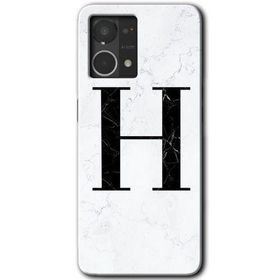 Oppo Reno 7 4G Beyaz Mermer Desenli H Harfi Baskılı Uyumlu Silikon Kılıf