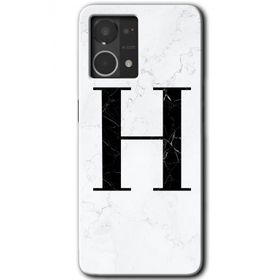 Oppo Reno 7 4G Beyaz Mermer Desenli H Harfi Baskılı Uyumlu Silikon Kılıf