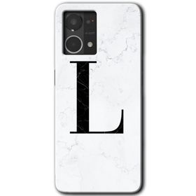 Oppo Reno 7 4G Beyaz Mermer Desenli L Harfi Baskılı Uyumlu Silikon Kılıf