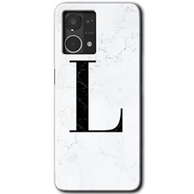 Oppo Reno 7 4G Beyaz Mermer Desenli L Harfi Baskılı Uyumlu Silikon Kılıf
