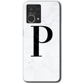 Oppo Reno 7 4G Beyaz Mermer Desenli P Harfi Baskılı Uyumlu Silikon Kılıf