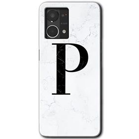 Oppo Reno 7 4G Beyaz Mermer Desenli P Harfi Baskılı Uyumlu Silikon Kılıf