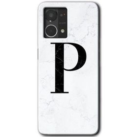 Oppo Reno 7 4G Beyaz Mermer Desenli P Harfi Baskılı Uyumlu Silikon Kılıf