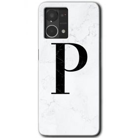 Oppo Reno 7 4G Beyaz Mermer Desenli P Harfi Baskılı Uyumlu Silikon Kılıf