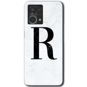 Oppo Reno 7 4G Beyaz Mermer Desenli R Harfi Baskılı Uyumlu Silikon Kılıf