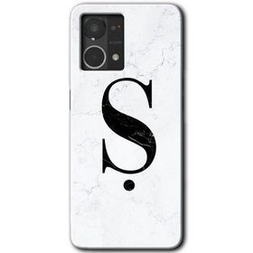 Oppo Reno 7 4G Beyaz Mermer Desenli S Harfi Baskılı Uyumlu Silikon Kılıf