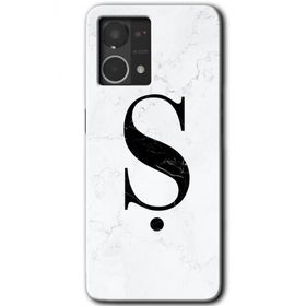 Oppo Reno 7 4G Beyaz Mermer Desenli S Harfi Baskılı Uyumlu Silikon Kılıf