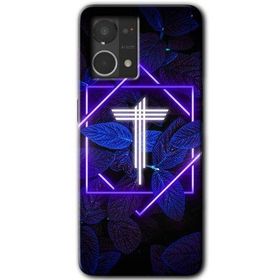 Oppo Reno 7 4G Dark Neon Yaprak T Harfi Baskılı Uyumlu Silikon Kılıf