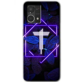 Oppo Reno 7 4G Dark Neon Yaprak T Harfi Baskılı Uyumlu Silikon Kılıf