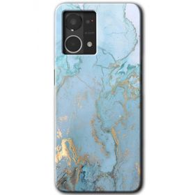 Oppo Reno 7 4G Mavi Gold Mermer Baskılı Uyumlu Silikon Kılıf