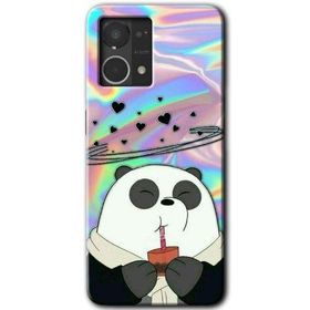 Oppo Reno 7 4G Milkshake Panda Baskılı Uyumlu Silikon Kılıf
