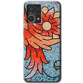 Oppo Reno 7 4G Mozaik Çiçek Baskılı Uyumlu Silikon Kılıf