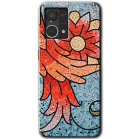 Oppo Reno 7 4G Mozaik Çiçek Baskılı Uyumlu Silikon Kılıf
