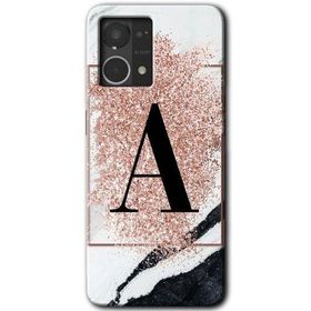 Oppo Reno 7 4G Pembe Mermer Desenli A Harfi Baskılı Uyumlu Silikon Kılıf