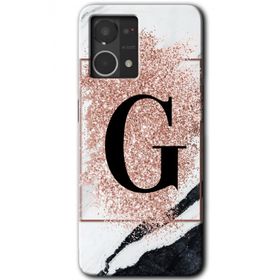 Oppo Reno 7 4G Pembe Mermer Desenli G Harfi Baskılı Uyumlu Silikon Kılıf