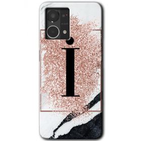 Oppo Reno 7 4G Pembe Mermer Desenli İ Harfi Baskılı Uyumlu Silikon Kılıf