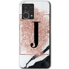 Oppo Reno 7 4G Pembe Mermer Desenli J Harfi Baskılı Uyumlu Silikon Kılıf