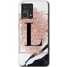 Oppo Reno 7 4G Pembe Mermer Desenli L Harfi Baskılı Uyumlu Silikon Kılıf