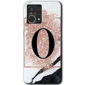 Oppo Reno 7 4G Pembe Mermer Desenli Ö Harfi Baskılı Uyumlu Silikon Kılıf