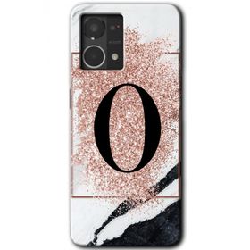 Oppo Reno 7 4G Pembe Mermer Desenli Ö Harfi Baskılı Uyumlu Silikon Kılıf