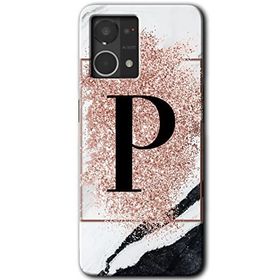 Oppo Reno 7 4G Pembe Mermer Desenli P Harfi Baskılı Uyumlu Silikon Kılıf