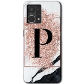 Oppo Reno 7 4G Pembe Mermer Desenli P Harfi Baskılı Uyumlu Silikon Kılıf
