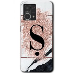 Oppo Reno 7 4G Pembe Mermer Desenli Ş Harfi Baskılı Uyumlu Silikon Kılıf