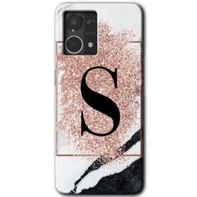 Oppo Reno 7 4G Pembe Mermer Desenli Ş Harfi Baskılı Uyumlu Silikon Kılıf