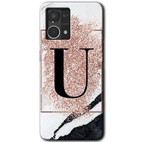 Oppo Reno 7 4G Pembe Mermer Desenli Ü Harfi Baskılı Uyumlu Silikon Kılıf